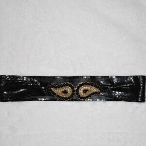 Vintage Morris Moskowitz Genuine Black Snake Patent Belt Adjustable Sz S 80s